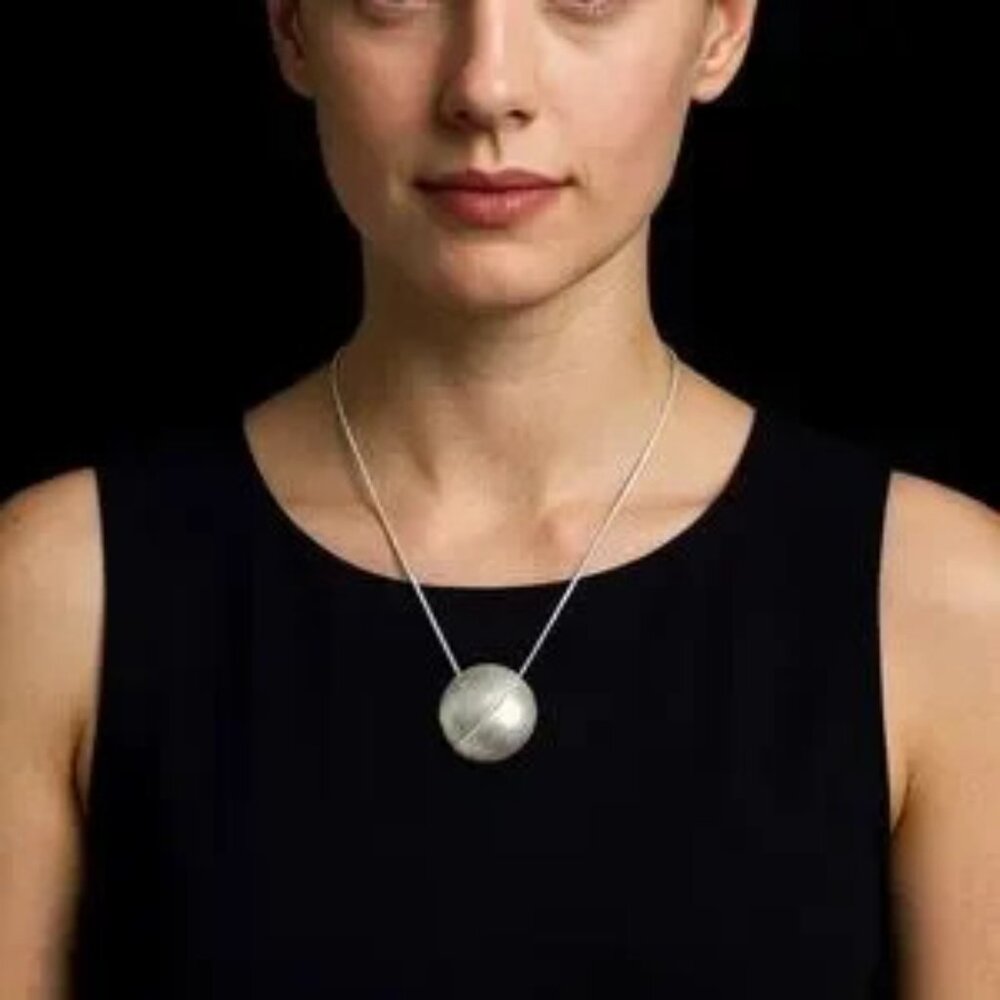 Orb Pendant - Brushed Solid Silver - Small Diamon… - image 1